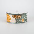 1.5  Fall Mums Ribbon: Ivory, Brown, Blue, Orange (10 Yards) Discount