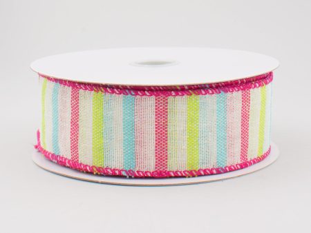 1.5  Woven Bright Stripes Ribbon: Pink, Green, Blue (10 Yards) Online