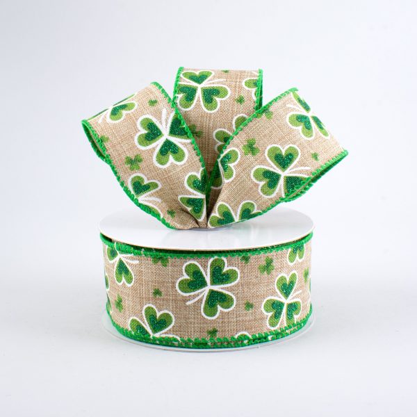 1.5  Glitter Clovers Ribbon: Natural (10 Yards) Discount