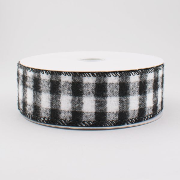 1.5  Flannel Gingham Check Plaid Ribbon: Black & White (10 Yards) For Cheap