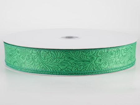 1.5  Embossed Flower Breeze Ribbon: Emerald Green (50 Yards) Sale