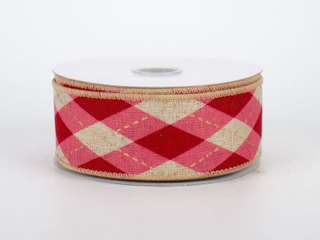 1.5  Argyle Plaid Ribbon: Pink, Red, Natural (10 Yards) For Cheap