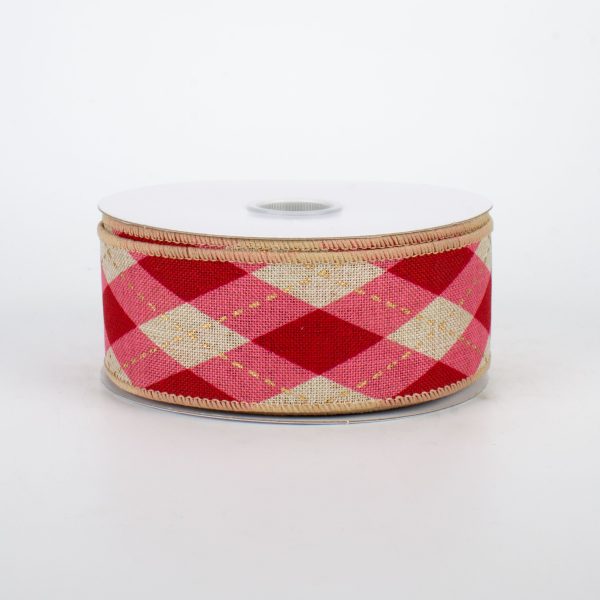 1.5  Argyle Plaid Ribbon: Pink, Red, Natural (10 Yards) For Cheap