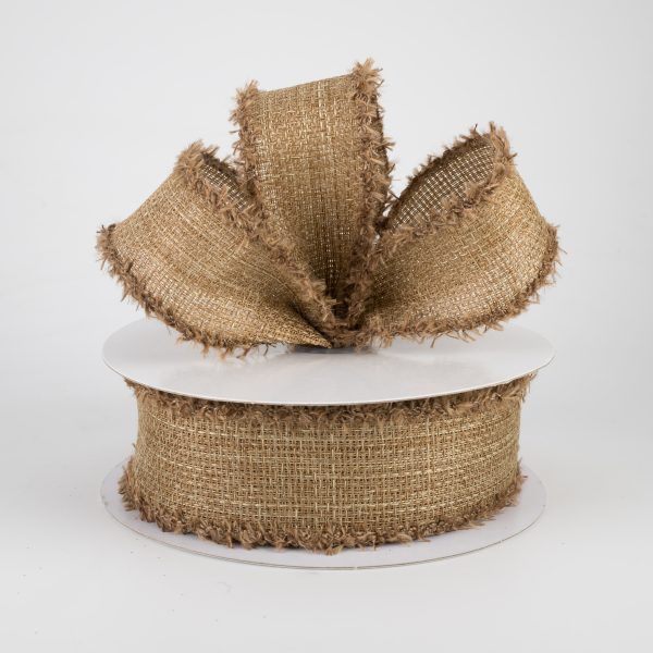 1.5  Faux Burlap Fuzzy Edge Ribbon: Light Brown (10 Yards) Online now