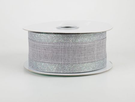 1.5  Canvas On Satin Glitter Ribbon: Light Grey (10 Yards) Fashion