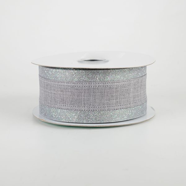 1.5  Canvas On Satin Glitter Ribbon: Light Grey (10 Yards) Fashion