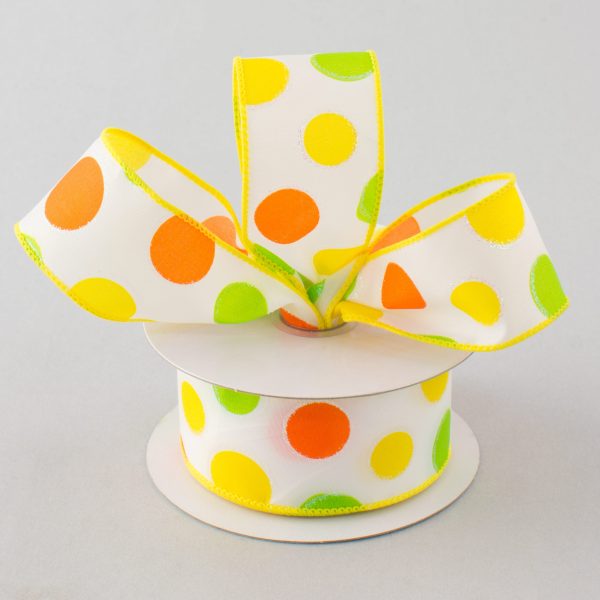 1.5  Satin Polka Dot Ribbon: Yellow, Orange, Lime (10 Yards) Cheap