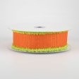 1.5  Faux Burlap Fuzzy Edge Ribbon: Orange & Lime (10 Yards) Supply