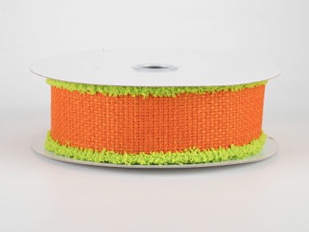 1.5  Faux Burlap Fuzzy Edge Ribbon: Orange & Lime (10 Yards) Supply