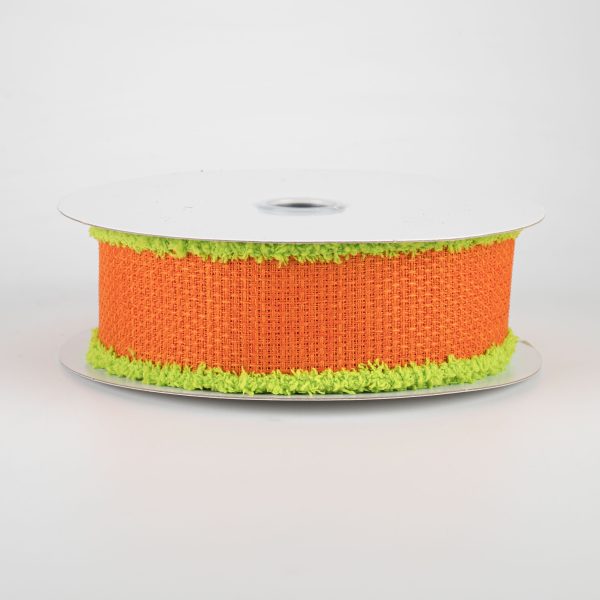 1.5  Faux Burlap Fuzzy Edge Ribbon: Orange & Lime (10 Yards) Supply