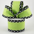 2.5  Linen Center & Polka Dot Edge Ribbon: Lime Green (10 Yards) Hot on Sale