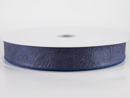 1.5  Embossed Flower Breeze Ribbon: Navy Blue (50 Yards) Online Sale