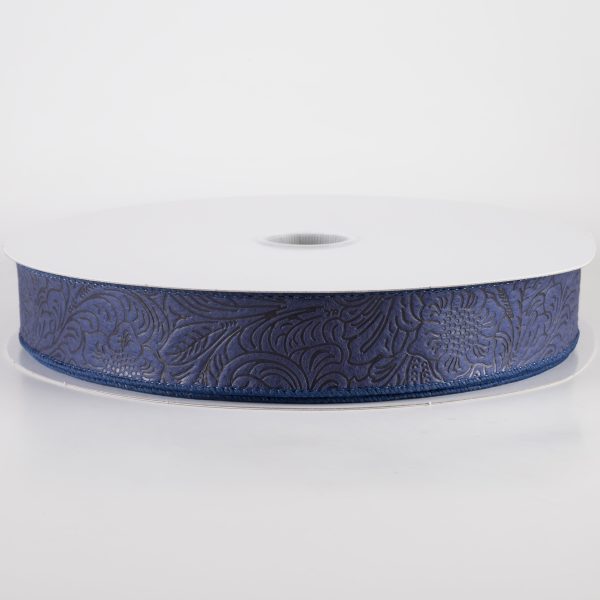 1.5  Embossed Flower Breeze Ribbon: Navy Blue (50 Yards) Online Sale