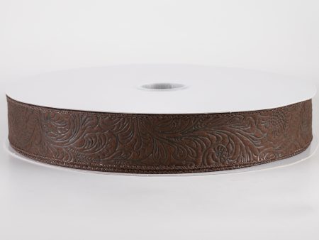 1.5  Embossed Flower Breeze Ribbon: Brown (50 Yards) Online Hot Sale