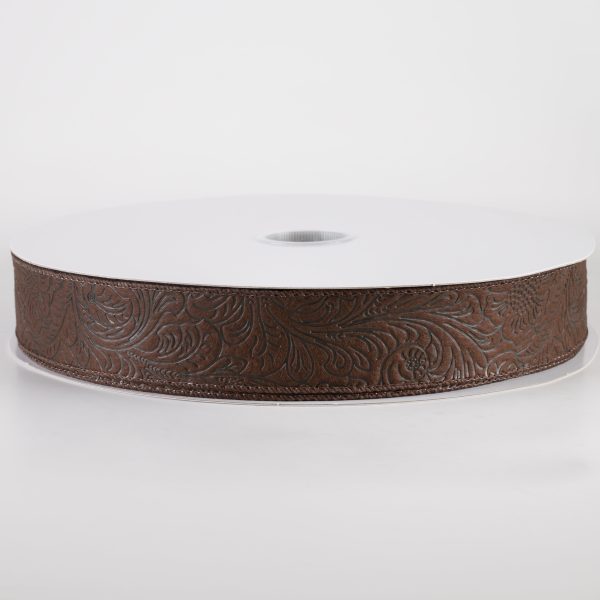 1.5  Embossed Flower Breeze Ribbon: Brown (50 Yards) Online Hot Sale