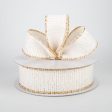 1.5  Fuzzy Woven Gold Edge Ribbon: White (10 Yards) Online now