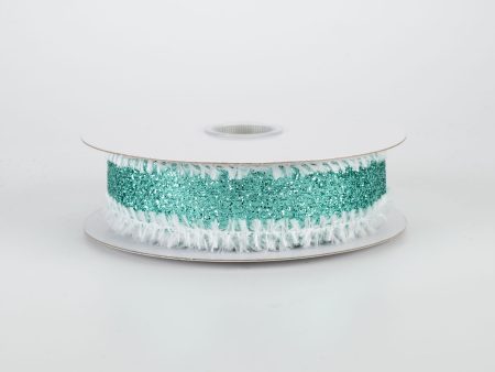 7 8  Metallic Glitter Snow Edge Ribbon: Aqua (10 Yards) Supply