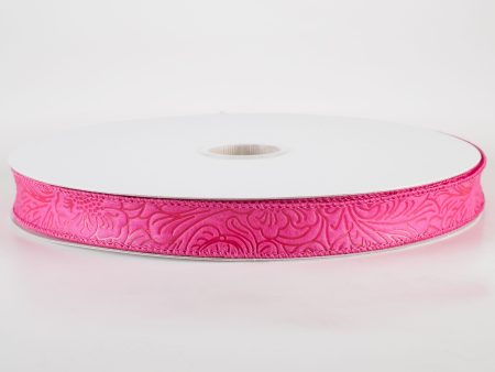 7 8  Embossed Flower Breeze Ribbon: Fuchsia Hot Pink (50 Yards) on Sale