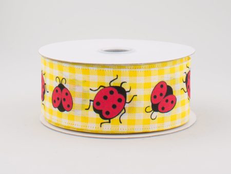 1.5  Gingham Ladybugs Ribbon: Yellow & White (10 Yards) Fashion