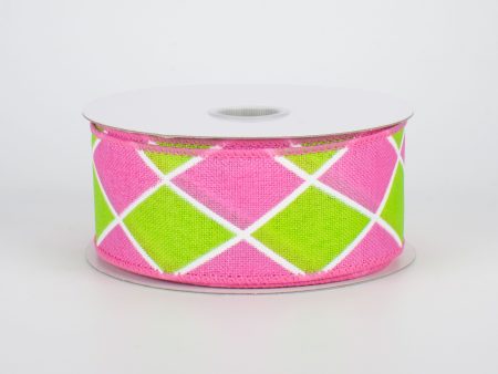 1.5  Harlequin Diamond Ribbon: Pink & Green (10 Yards) Cheap