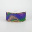 1.5  Glitter Mist Ribbon: Purple, Green, Gold (10 Yards) For Sale