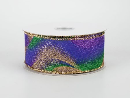 1.5  Glitter Mist Ribbon: Purple, Green, Gold (10 Yards) For Sale