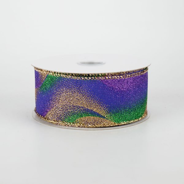 1.5  Glitter Mist Ribbon: Purple, Green, Gold (10 Yards) For Sale