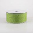 1.5  Glittered Linen Ribbon: Bright Moss Green (10 Yards) Online now