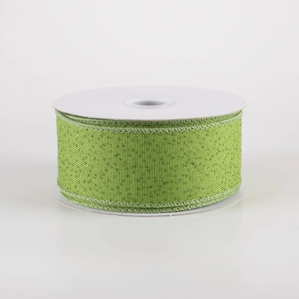 1.5  Glittered Linen Ribbon: Bright Moss Green (10 Yards) Online now