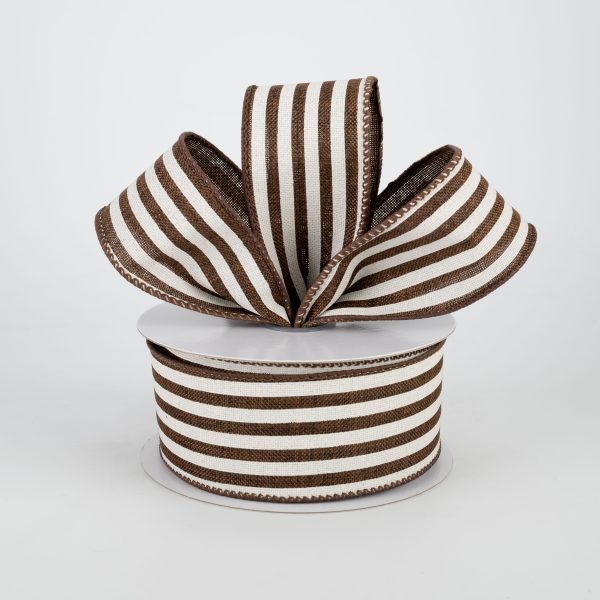 1.5  Cabana Stripes Ribbon: Brown & Ivory (10 Yards) on Sale