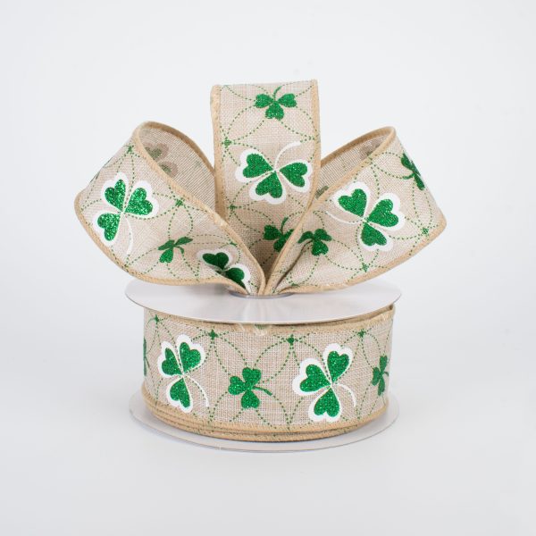 1.5  Glitter Shamrock Ribbon: Natural (10 Yards) Online Sale