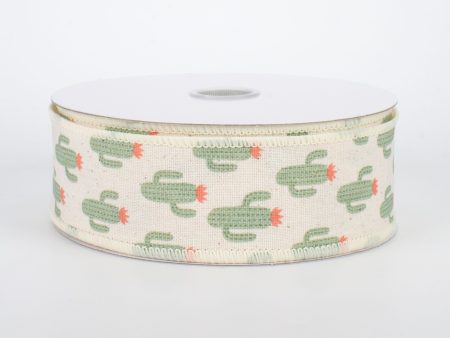 1.5  Green Cactus Ribbon: Cream (10 Yards) For Cheap