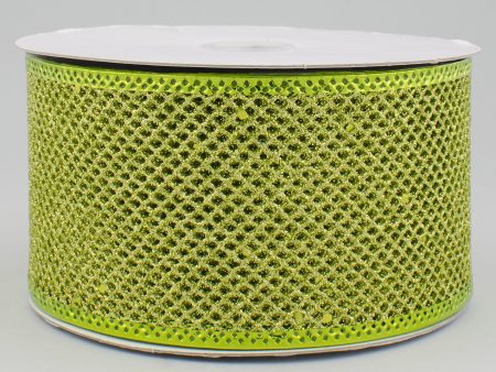 2.5  Diamond Mesh Glitter Ribbon: Lime Green (10 Yards) Online Hot Sale