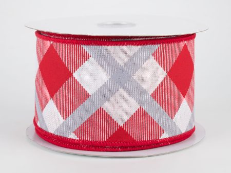 2.5  Printed Plaid Ribbon: White, Red, Grey (10 Yards) Sale