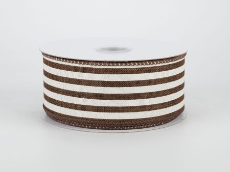 1.5  Cabana Stripes Ribbon: Brown & Ivory (10 Yards) on Sale