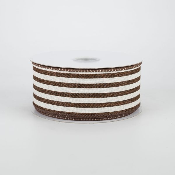 1.5  Cabana Stripes Ribbon: Brown & Ivory (10 Yards) on Sale