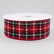 1.5  Buffalo Plaid Stitched Ribbon: Red, Black, White (10 Yards) on Sale