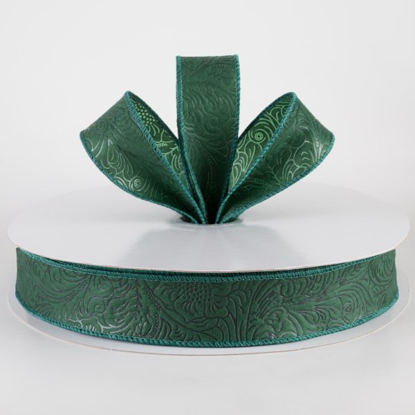 1.5  Embossed Flower Breeze Ribbon: Hunter Green (50 Yards) Online Sale