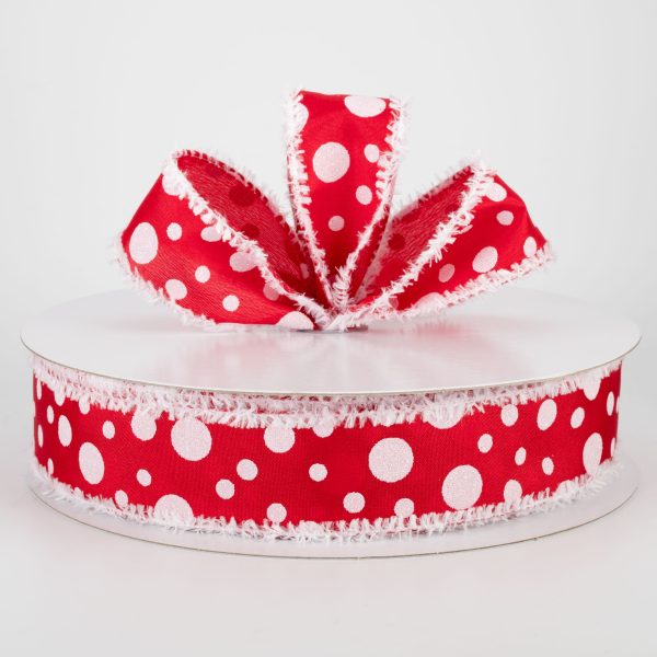 1.5  Glitter Dots Snow Edge Ribbon: Red & White (50 Yards) Hot on Sale