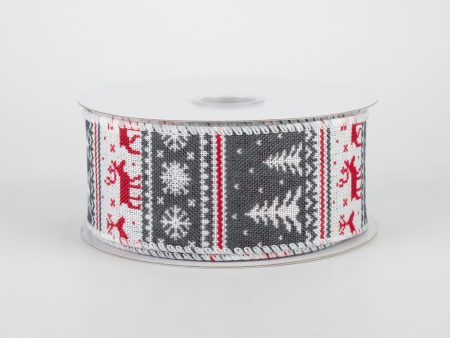 1.5  Christmas Sweater Canvas Ribbon: Grey & Red (10 Yards) Online Hot Sale