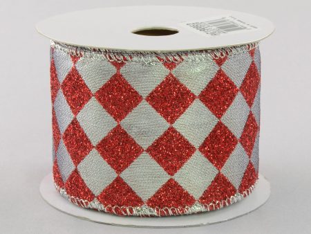 2.5  Glitter Diamond Ribbon: Red & Silver (10 Yards) Online