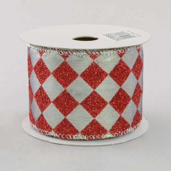 2.5  Glitter Diamond Ribbon: Red & Silver (10 Yards) Online