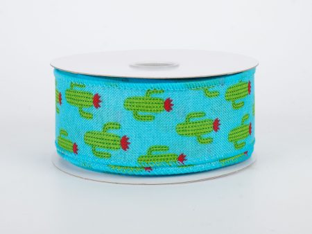 1.5  Green Cactus Ribbon: Blue (10 Yards) Hot on Sale