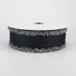 1.5  Faux Burlap Fuzzy Edge Ribbon: Black & Grey (10 Yards) Cheap