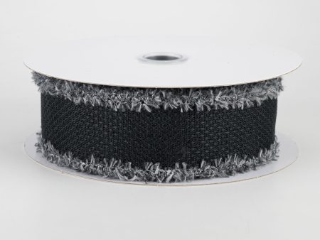 1.5  Faux Burlap Fuzzy Edge Ribbon: Black & Grey (10 Yards) Cheap