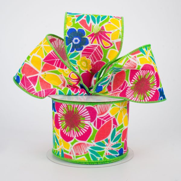 2.5  Tropical Flowers Ribbon: Lime (10 Yards) Discount