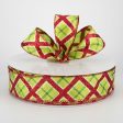 1.5  Diagonal Plaid Ribbon: Lime, Red, Green (50 Yards) Hot on Sale