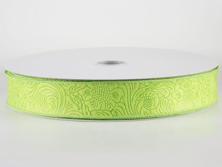 1.5  Embossed Flower Breeze Ribbon: Lime Green (50 Yards) Sale