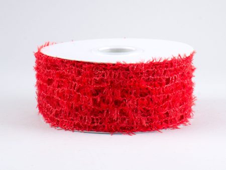 1.5  Fuzzy Open Weave Ribbon: Red (10 Yards) Cheap