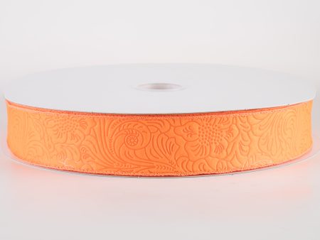 1.5  Embossed Flower Breeze Ribbon: Orange (50 Yards) Online Sale